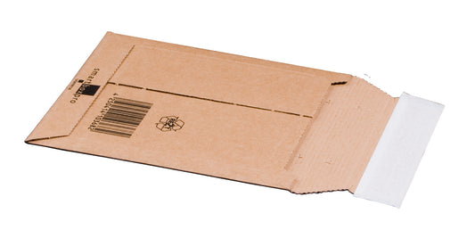 Versandtasche aus Wellpappe CD, 145x190x-25mm, sk m. Aufreißfaden, braun, var. Höhe