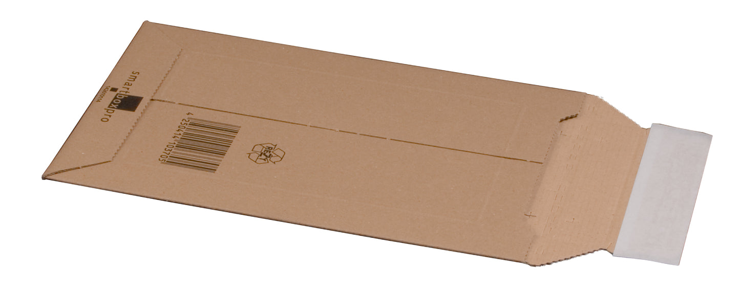 Versandtasche aus Wellpappe DVD, 150x250x-50mm, sk m. Aufreißfaden, braun, var. Höhe