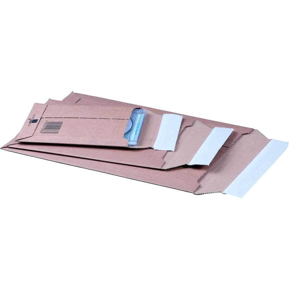 Versandtasche aus Wellpappe C4+, 248x340x-50mm, sk m. Aufreißfaden, braun, var. Höhe