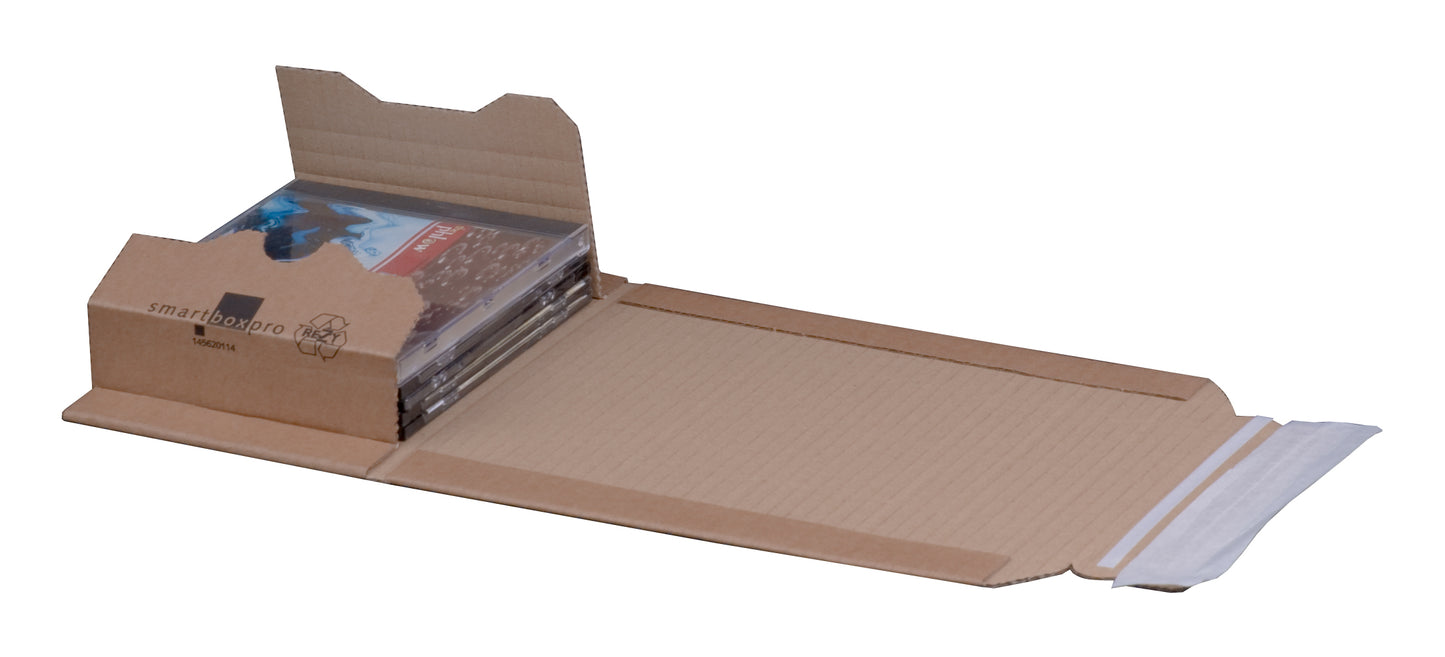 Universalverpackung "CD", 147x129x-55mm sk m. Aufreißfaden, braun, var. Höhe