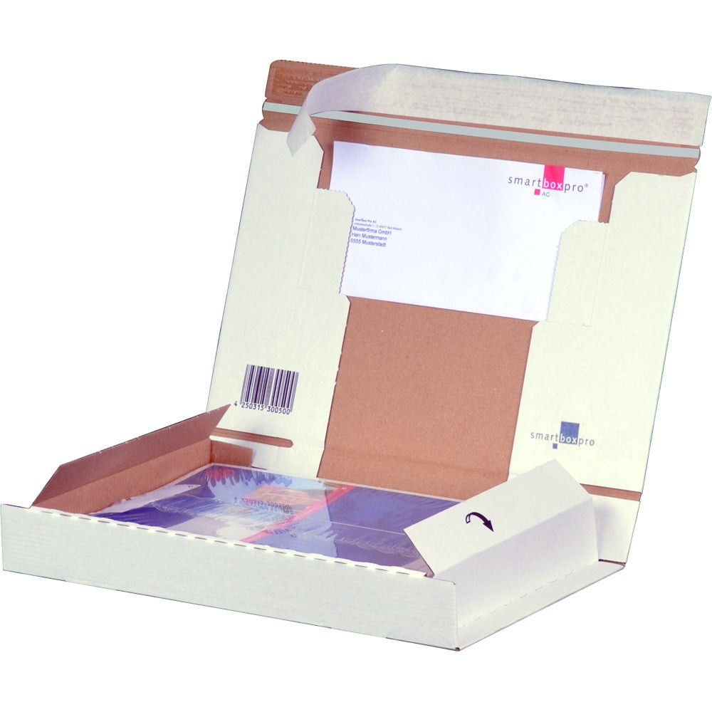 PackBox A4, 298x215x43mm sk m. Aufreißfaden, weiß, portopt.