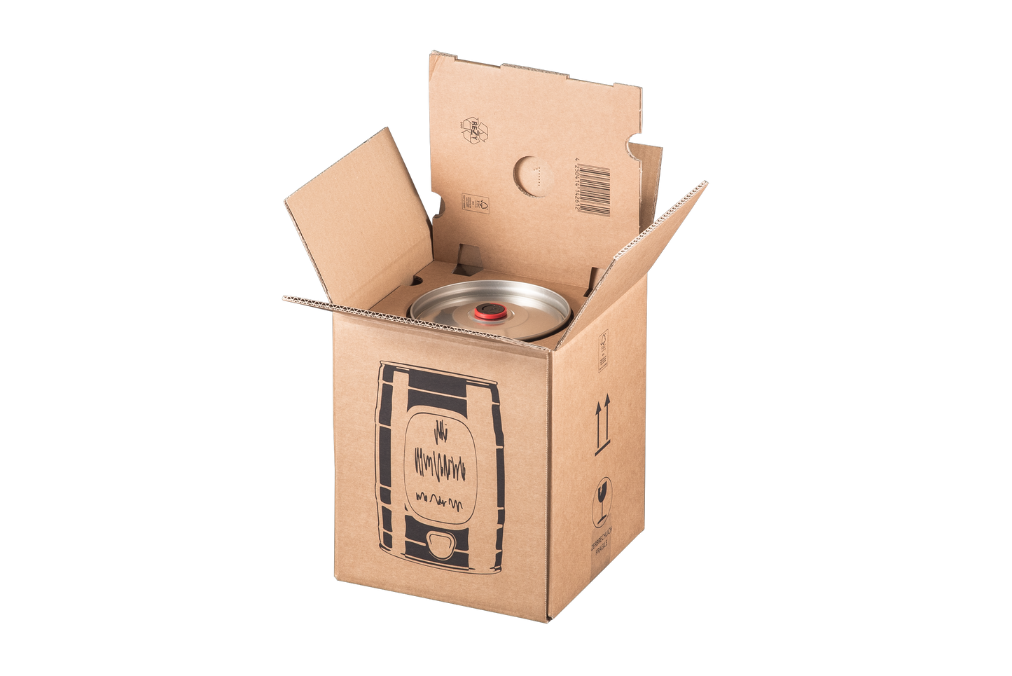 Bierfasskarton mit Einlage, 228x228x271mm, braun, 5l Fass