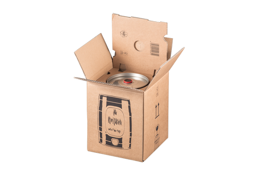 Bierfasskarton mit Einlage, 228x228x271mm, braun, 5l Fass