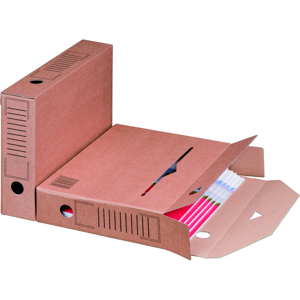 Archiv-Ablagebox, 315x65x233mm wiederverschließbar, braun, mit Automatikboden