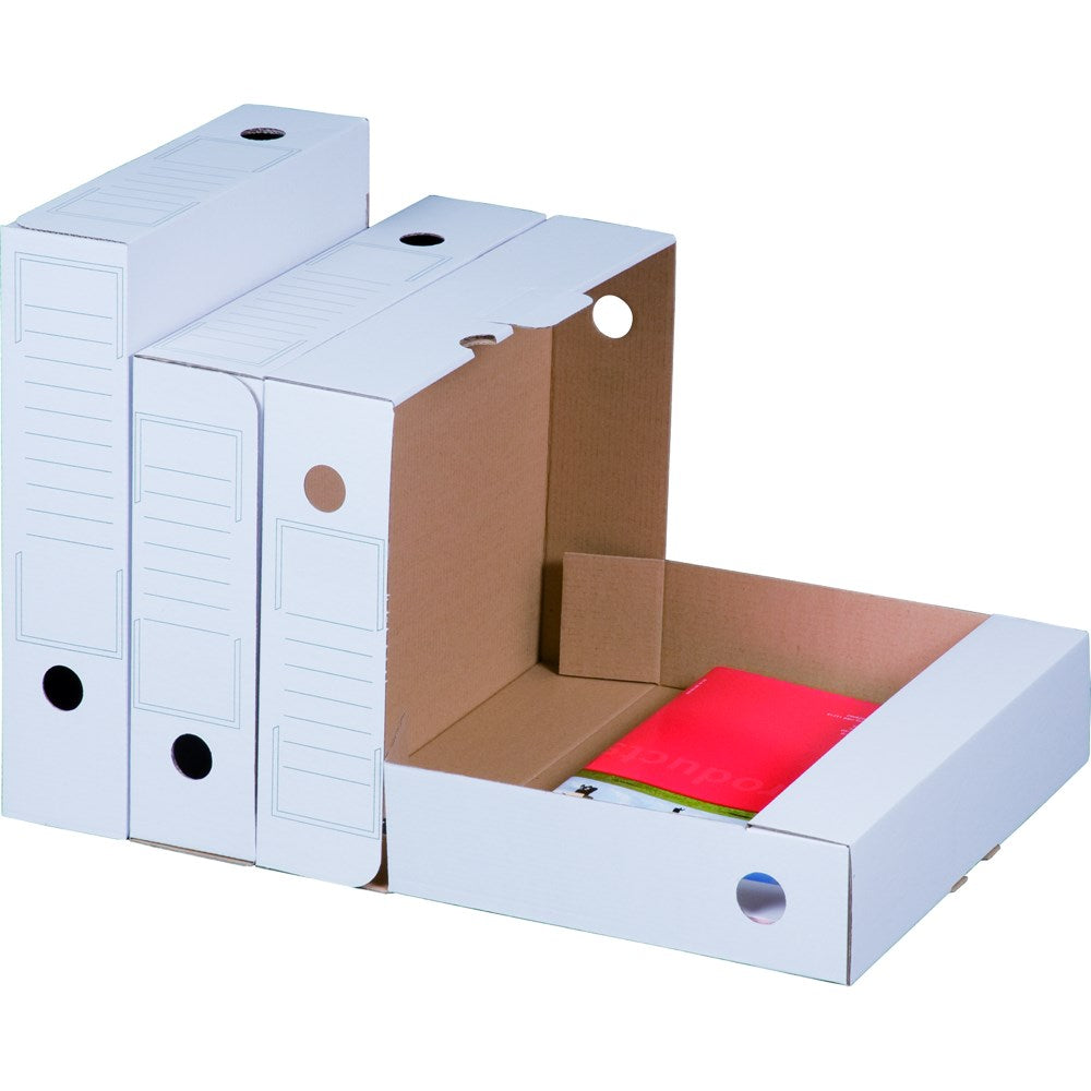 Archiv-Ablagebox, 250x70x317mm wiederverschließbar, weiß in Folie