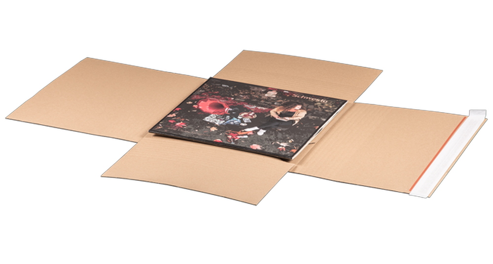 Versandverpackung für Schallplatten, 330x330x-75mm, mit SK und Aufreißfaden