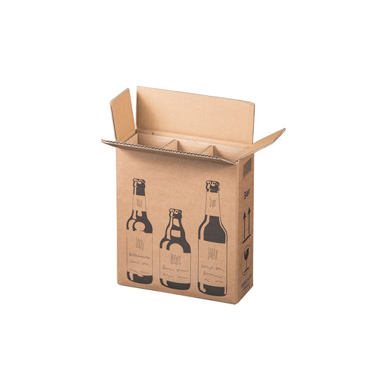 Faltkarton f. 3er Bierflaschen, 255x88x288mm, braun, Bierkarton
