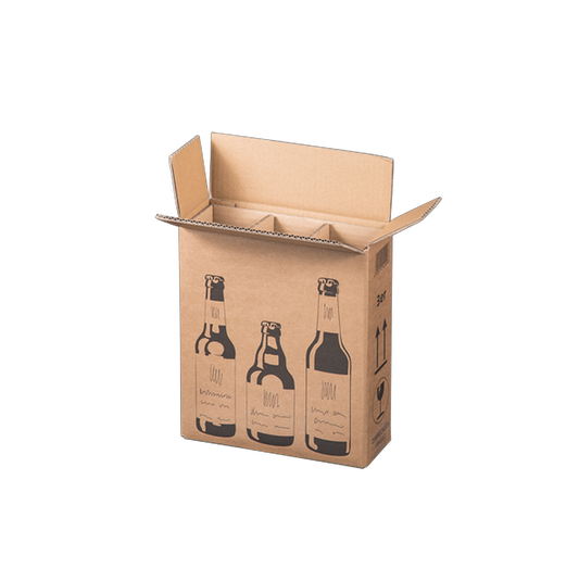 Faltkarton f. 3er Bierflaschen, 255x88x288mm, braun, Bierkarton