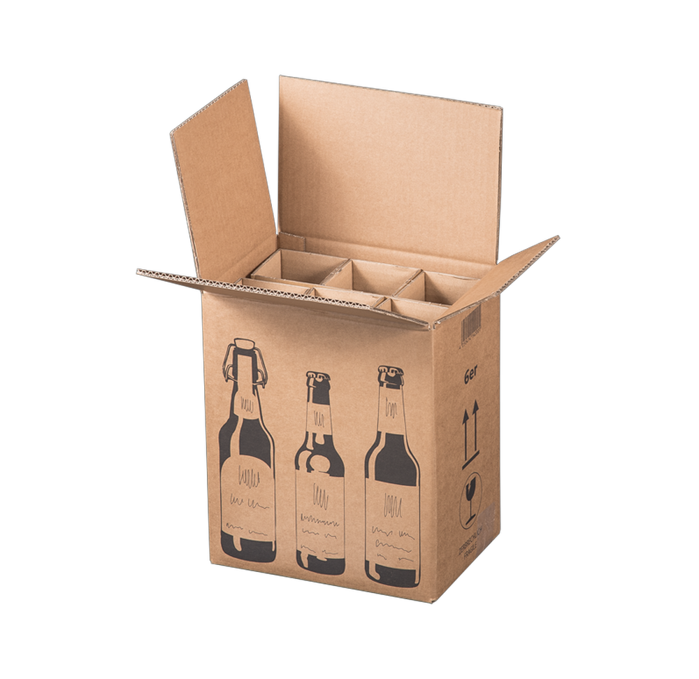 Faltkarton f. 6er Bierflaschen, 255x175x294mm, braun, Bierkarton