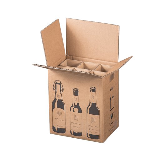Faltkarton f. 6er Bierflaschen, 255x175x294mm, braun, Bierkarton