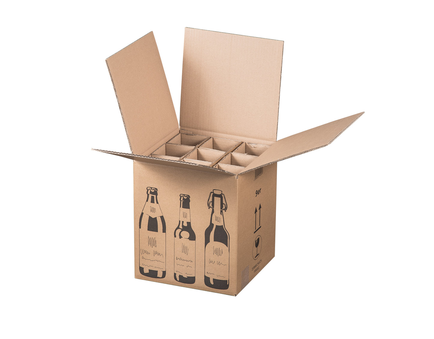 Faltkarton f. 9er Bierflaschen, 265x255x288mm, braun, Bierkarton
