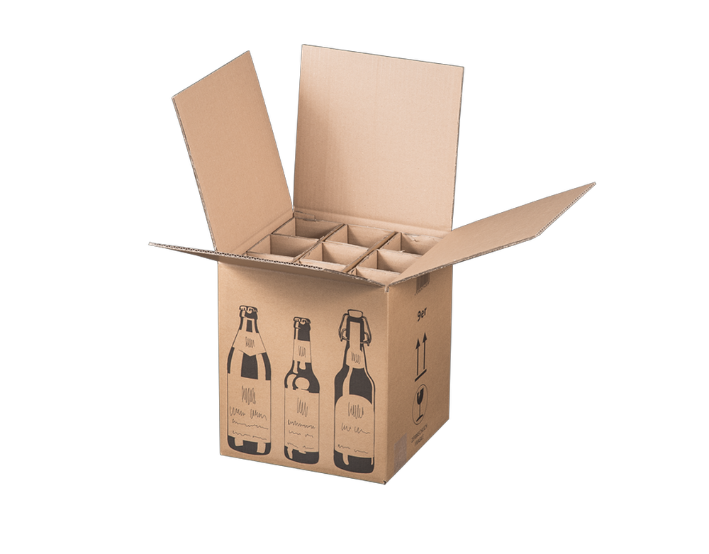 Faltkarton f. 9er Bierflaschen, 265x255x288mm, braun, Bierkarton