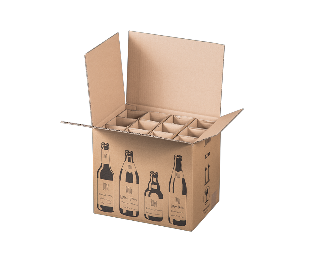 Faltkarton f. 12er Bierflaschen, 353x255x288mm, braun, Bierkarton