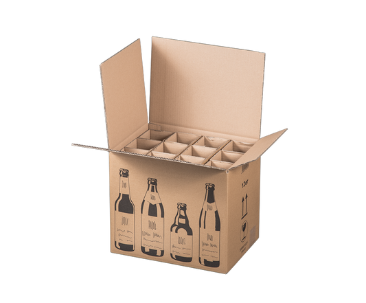 Faltkarton f. 12er Bierflaschen, 353x255x288mm, braun, Bierkarton