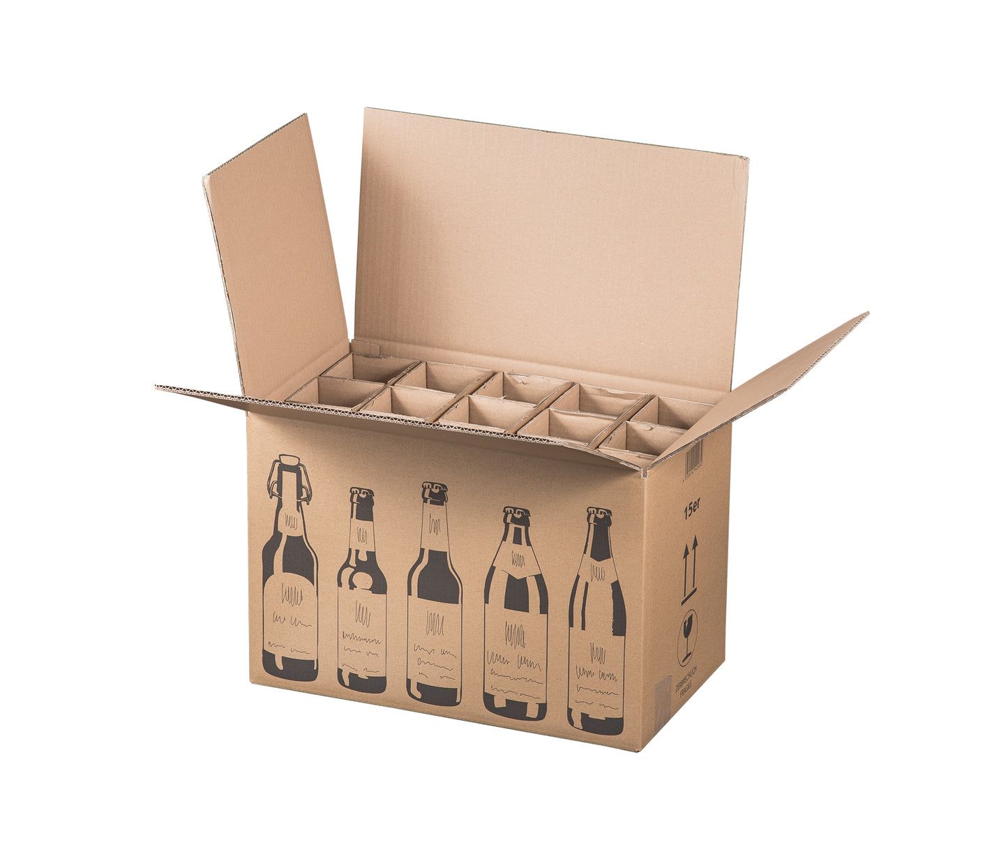 Faltkarton f. 15er Bierflaschen, 440x255x288mm, braun, Bierkarton