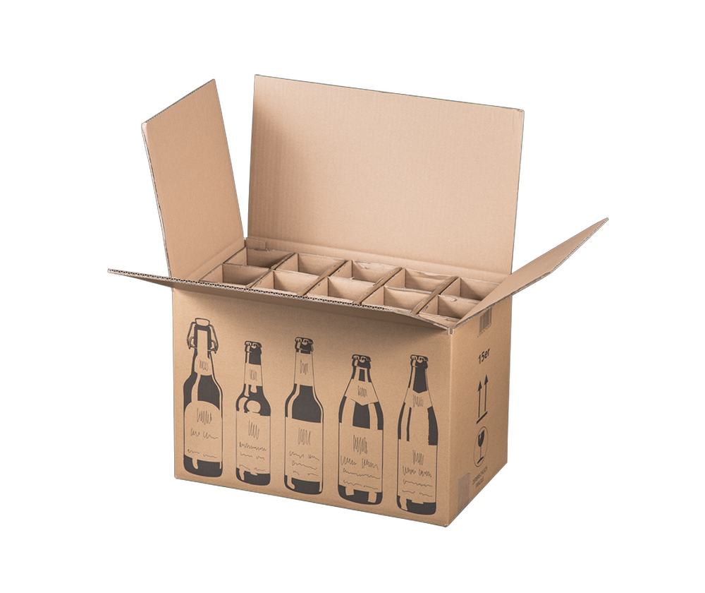 Faltkarton f. 15er Bierflaschen, 440x255x288mm, braun, Bierkarton