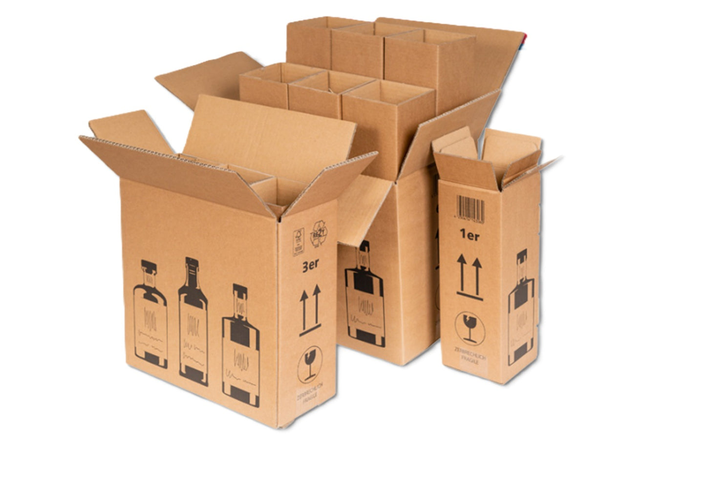 Versandkarton f. GIN, 326x115x278mm, braun, für 3 Flaschen