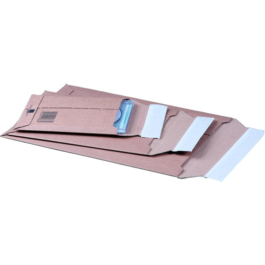 Versandtasche aus Wellpappe C4+, 248x340x-50mm, sk m. Aufreißfaden, braun, var. Höhe