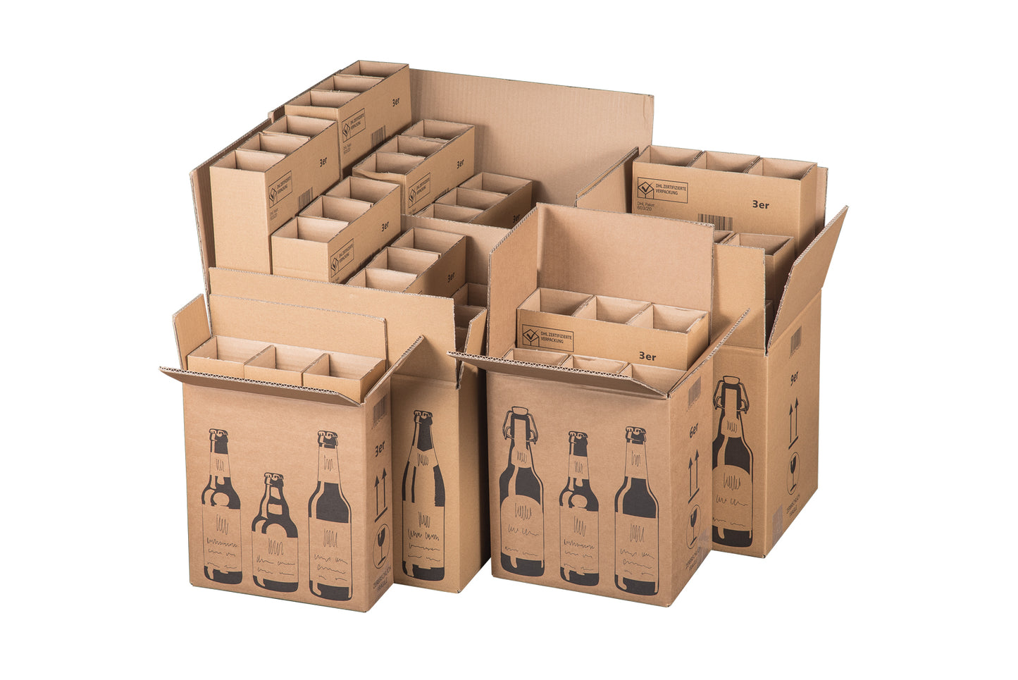 Bierversandkarton 3er Flaschen, 255x88x288mm, braun, Bierkarton